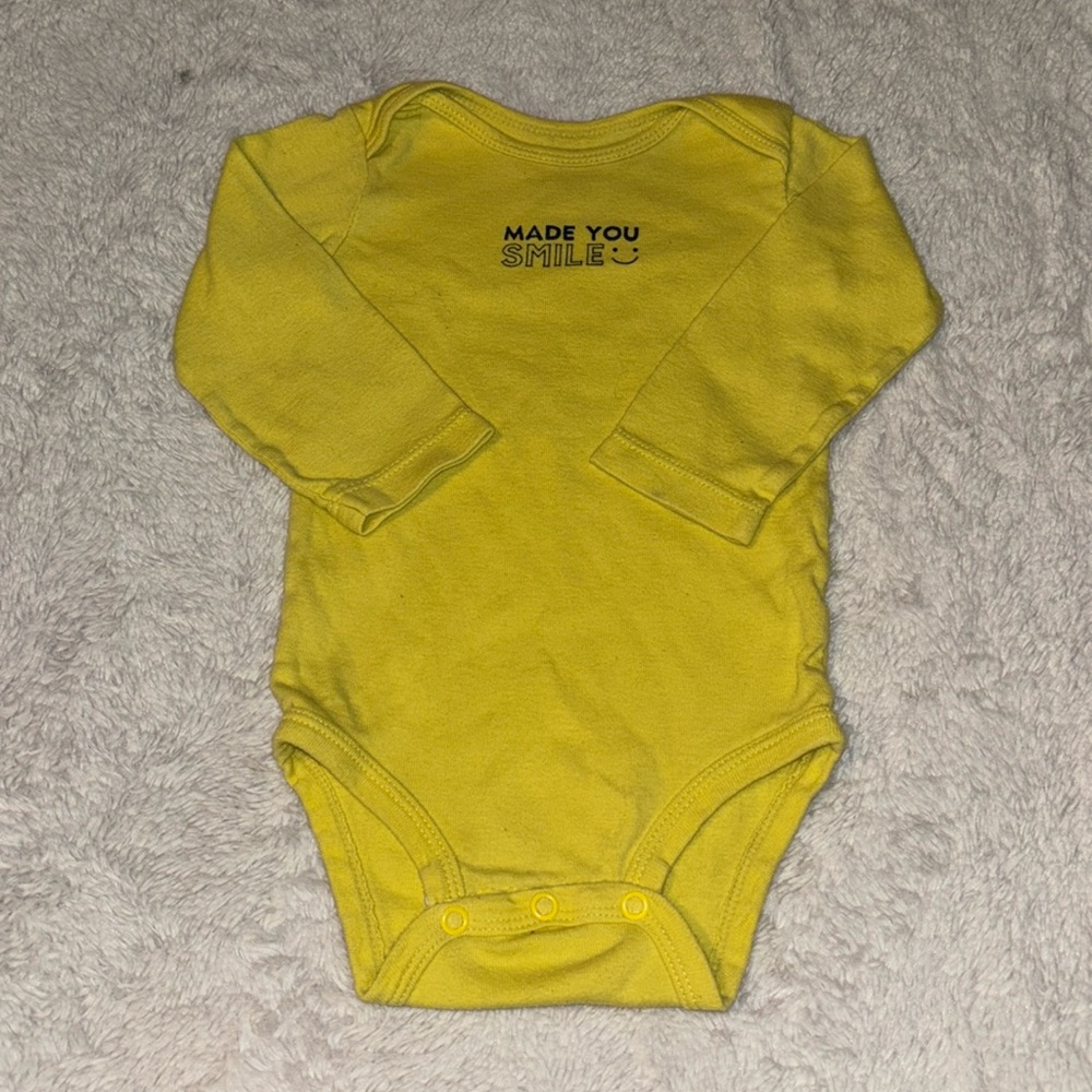 (3 for $10) carters yellow 12 month long sleeve made you smile bodysuit